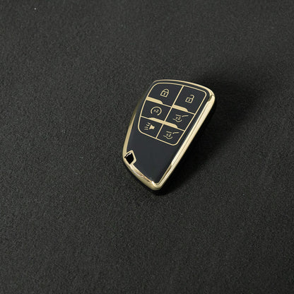 CEV4T1 Black-Gold Plating 6-button Car Remote Key Case TPU Soft Key Fob Cover Smart Key Shell Holder Compatible with GMC Chevy Buick