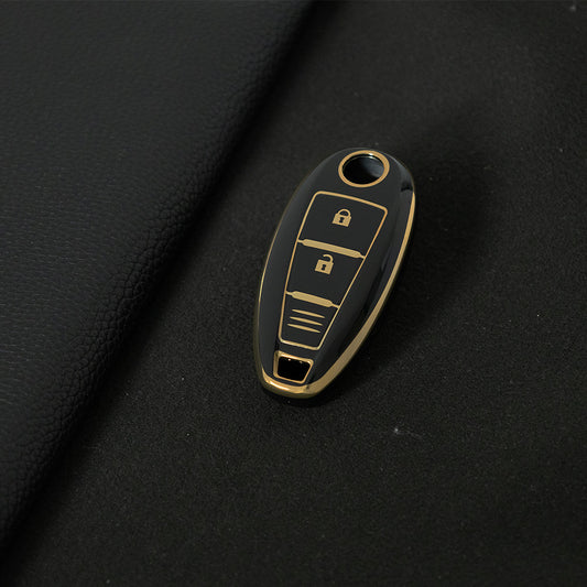 SUA1T1 Black-Gold Plating Car Key Cover TPU for Suzuki Vitara Swift Ignis Kizashi SX4 Baleno Ertiga 2016 2017 2018 2019