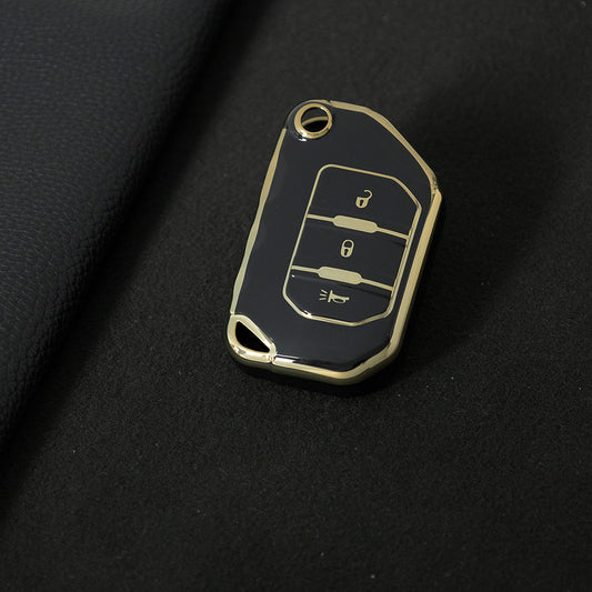 JED2T1 Black-Gold Plating TPU Car Key Cover Case for Jeep Dodge Cherokee Renegade Compass Rubicon
