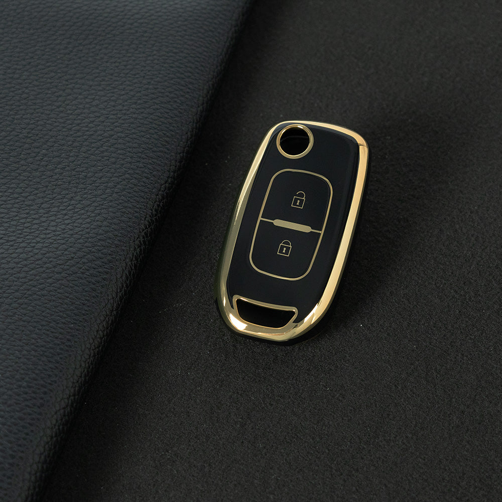 REL1T1 Black-Gold Plating TPU Car Key Case Cover for Renault Kadjar Captur Megane Sandero Stepway Logan Clio 5 2022 Arkana 2020 2021 Kwid 2023