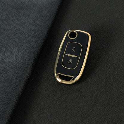 REL1T1 Black-Gold Plating TPU Car Key Case Cover for Renault Kadjar Captur Megane Sandero Stepway Logan Clio 5 2022 Arkana 2020 2021 Kwid 2023