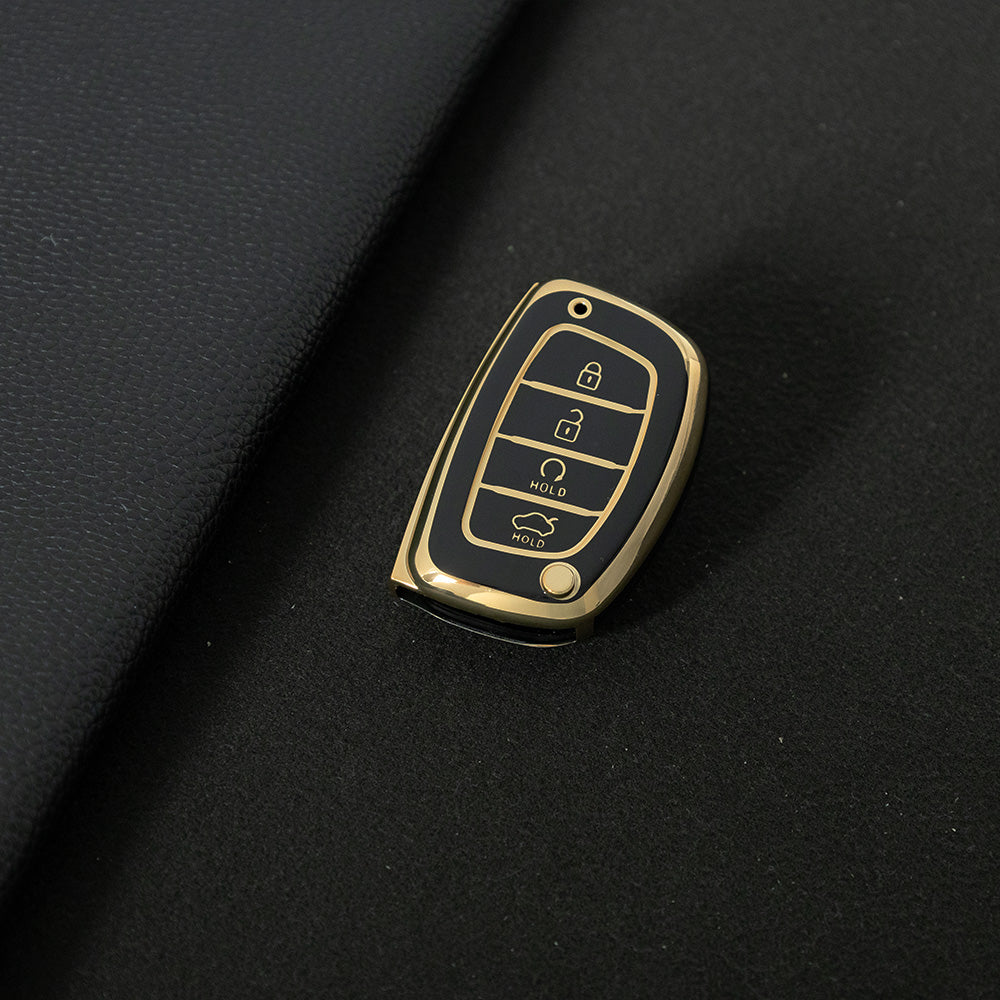 HYD4T1 Black-Gold Plating TPU Car Key Case Cover for Hyundai Ix25 Ix35 I10 I20 Solaris Tucson Sonata Santa Fe Sport Elantra Creta Verna