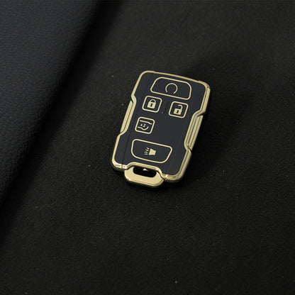CEC2T1 Black-Gold Plating TPU Car Key Case Cover for Chevrolet Colorad Silverado GMC Sierra 1500