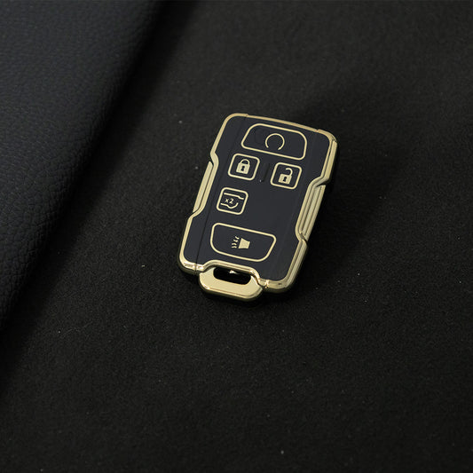 CEC2T1 Black-Gold Plating TPU Car Key Case Cover for Chevrolet Colorad Silverado GMC Sierra 1500