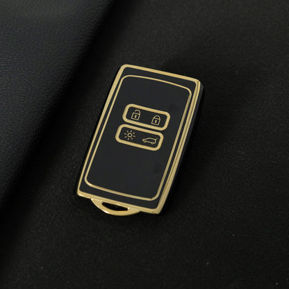 REA1T1 Black-Gold Plating Car Key Cover TPU Premium Soft Car Key Case Cover Shell for Renault Koleos Kadjar Talisman FLUENCE CAPTUR Key Ring Keychain Bag Accessory