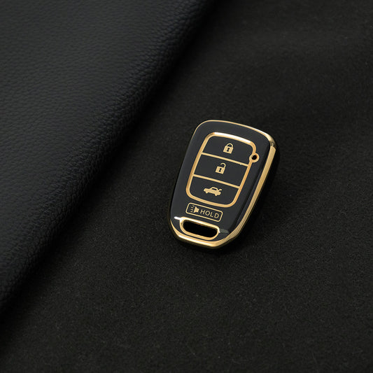 HOM3T1 Black-Gold Plating Car Key Cover For Honda Smart Car Key Fob Cover Holder for Accord Civic Passport Pilot Odyssey Ridline HRV CRV-Key Accessories
