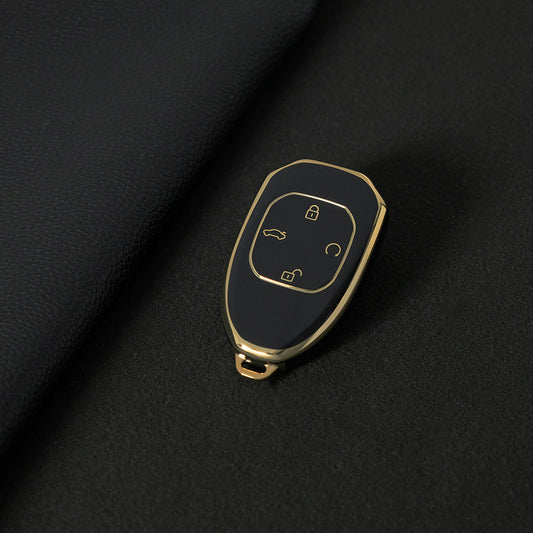 TRE1T1 Black-Gold Plating Car Key Cover Silicone Protection TPU Car Remote Key Case Cover for GAC Trumpchi Aion S V Y LX GS4 GM8 GA3 GA6 SGS7 GS8 TA Key Accessories