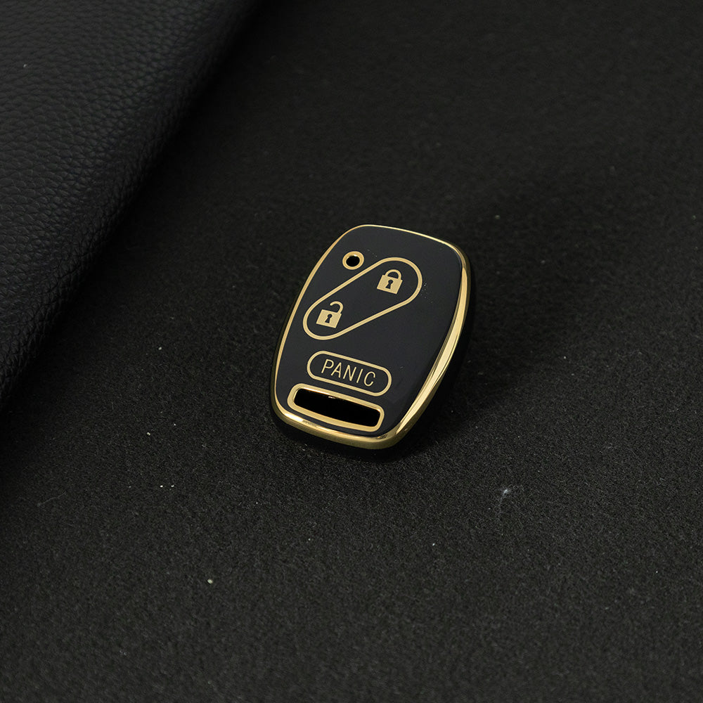 HON3T1 Black-Gold Plating Soft TPU Scratch Resistant Car Key Protector Case for Accord Civic CR-V Pilot Insight Ridgeline (2010-2011)