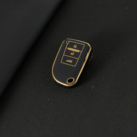 TOI1T1 Black-Gold Plating 3 Buttons TPU Car Key Cover Case for Toyota Yaris HAIs 2020 Hiace 200 Sienta