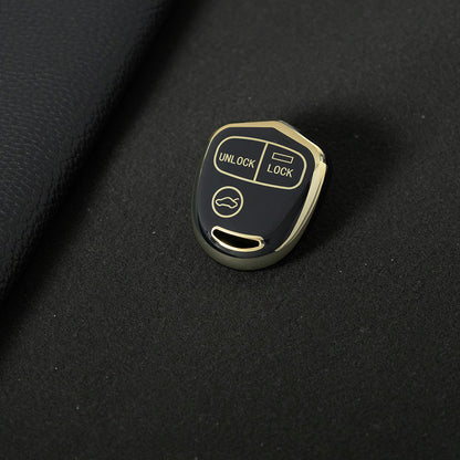 MIH1T1 Black-Gold Plating 3 BUTTON TPU Car Key Fob Cover Case for Mitsubishi Lancer Outlander Mirage Montero Pajero Shogun L200