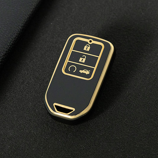 HOA8T1 Black-Gold Plating Car Key Cover New Soft TPU Car Remote Key Case Cover Shell Fob for Honda Civic Vezel City Jade Pilot Jazz BRV XRV HRV Fit Odyssey Accessories