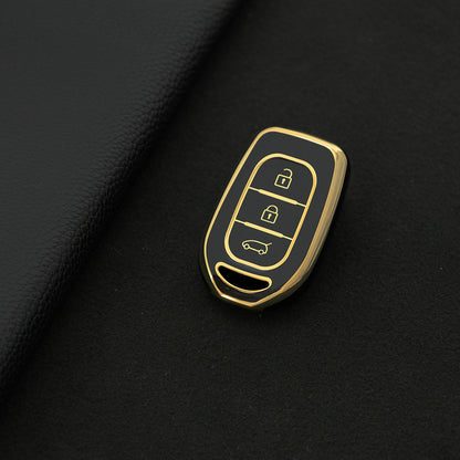 REC1T1 Black-Gold Plating 3button Soft TPU Car Remote Key Cover Case for Renault Kwid Traffic Symbol Dacia Sandero Logan Duster 2016 - 2018