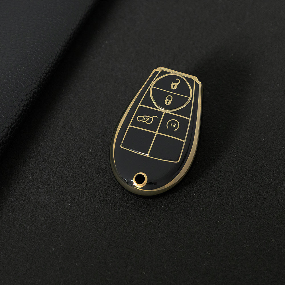 JEC9T1 Black-Gold Plating TPU Car Key Case Cover for Dodge Challenger Charger Magnum Journey Ram Jeep Commander Grand Cherokee Chrysler 300