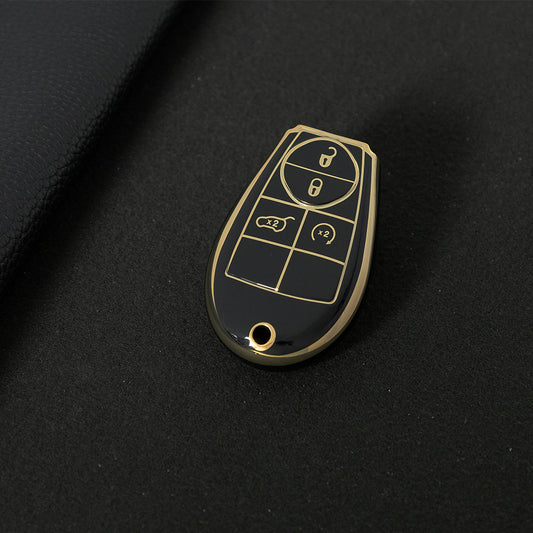 JEC9T1 Black-Gold Plating TPU Car Key Case Cover for Dodge Challenger Charger Magnum Journey Ram Jeep Commander Grand Cherokee Chrysler 300