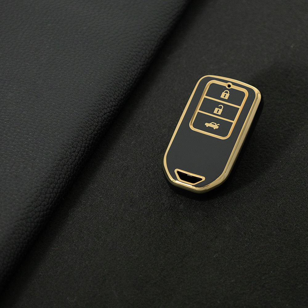 HOA1T1 Black-Gold Plating Car Key Cover For Honda Car Key Cover New TPU Car Remote Key Case Cover 2/3/4/5 Buttons Car Key Protector Holder