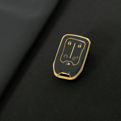 CEB1T1 Black-Gold Plating Remote Shell Fob Holder TPU Key Cover Case for Sierra Terrain Acadia Chevrolet Tahoe 2012-2016 for Car