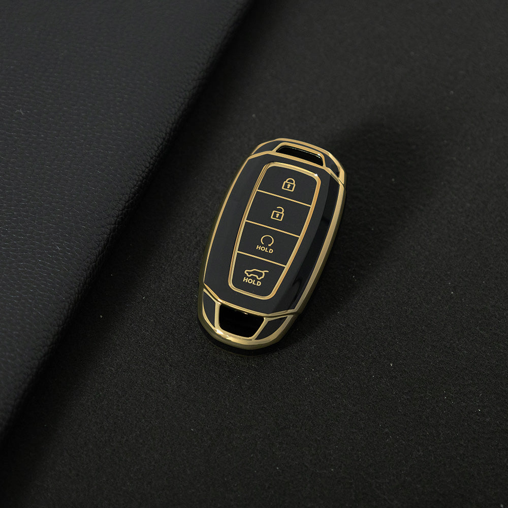 HYS3T1 Black-Gold Plating TPU Car Key Case Cover For Hyundai I30 Ix35 KONA Encino Solaris Azera Grandeur Ig Accent Santa Fe Palisade