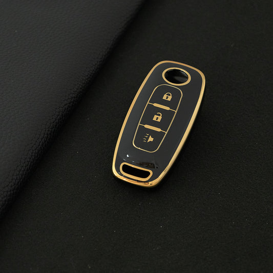 NIA5T1 Black-Gold Plating TPU Car Key Cover Key Fob Holder Suitable for Nissan Sylphy Bluebird Teana X-Trail Murano GTR