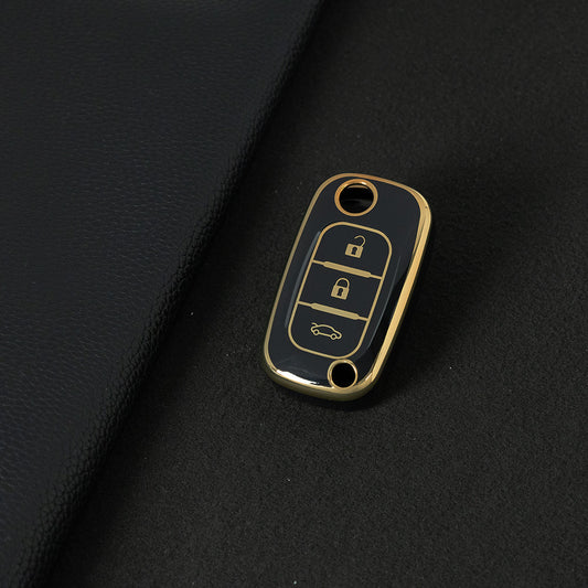 REI1T1 Black-Gold Plating Soft TPU Key Case Cover for Renault Fluence Clio Megane for Mercedes for LADA Vesta Granta XRay Kalina Priora Sedan Sport