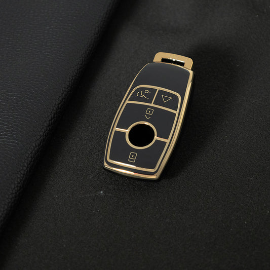 MEB4T1 Black-Gold Plating Mercedes-Benz New Euro/C200L/GLC260L Car Key Cover TPU Protection Buckle Case for E-Class E300L Waterproof Fashion Model