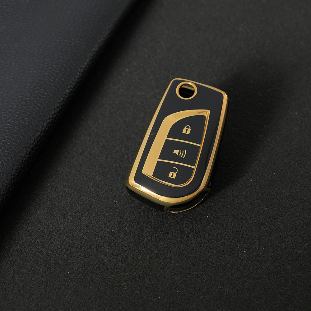 TOA4T1 Black-Gold Plating TPU Car Key Case Cover for Toyota Hilux Yaris RAV4 Corolla Avensis Aygo Verso Scion TC Auris