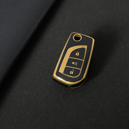 TOA4T1 Black-Gold Plating TPU Car Key Case Cover for Toyota Hilux Yaris RAV4 Corolla Avensis Aygo Verso Scion TC Auris