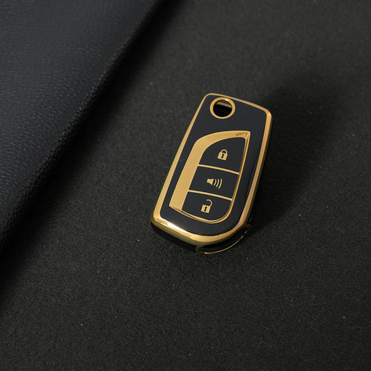 TOA4T1 Black-Gold Plating TPU Car Key Case Cover for Toyota Hilux Yaris RAV4 Corolla Avensis Aygo Verso Scion TC Auris