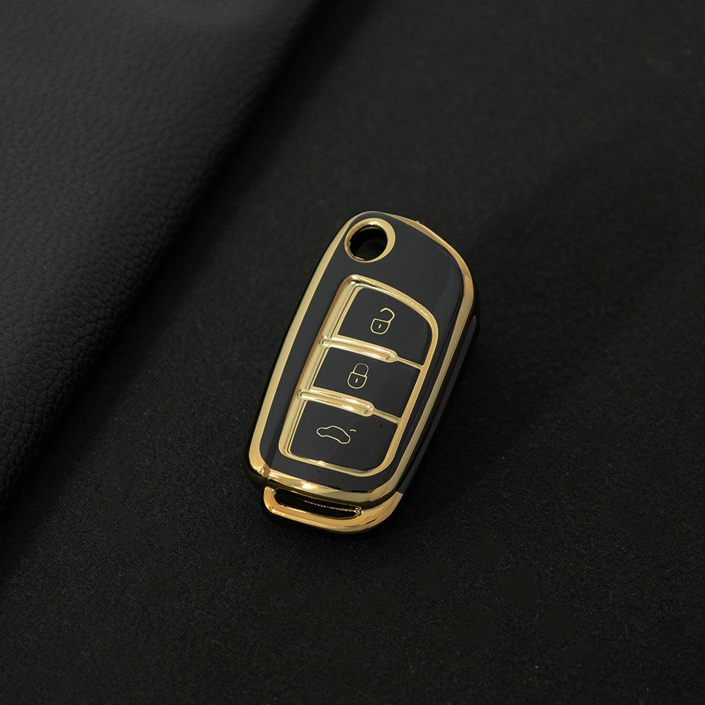 GED1T1 Black-Gold Plating Car Key Cover TPU Premium Soft Car Key Case Cover Shell for GEELY Emgrand X7 Sport GT EC Emgrand 7 LC2 GC2 Key Rings Keychain Bag Accessory
