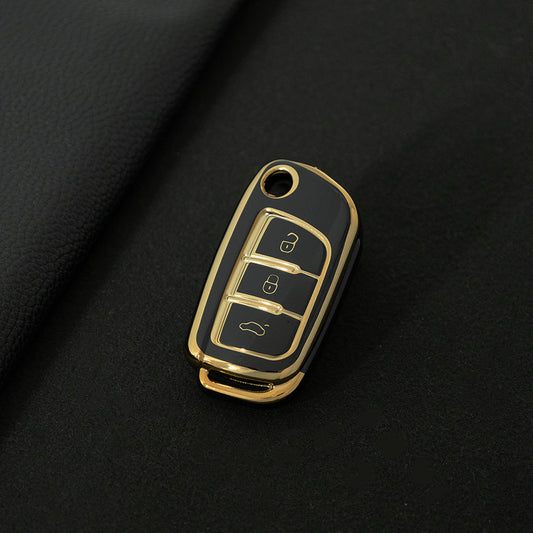 GED1T1 Black-Gold Plating Car Key Cover TPU Premium Soft Car Key Case Cover Shell for GEELY Emgrand X7 Sport GT EC Emgrand 7 LC2 GC2 Key Rings Keychain Bag Accessory