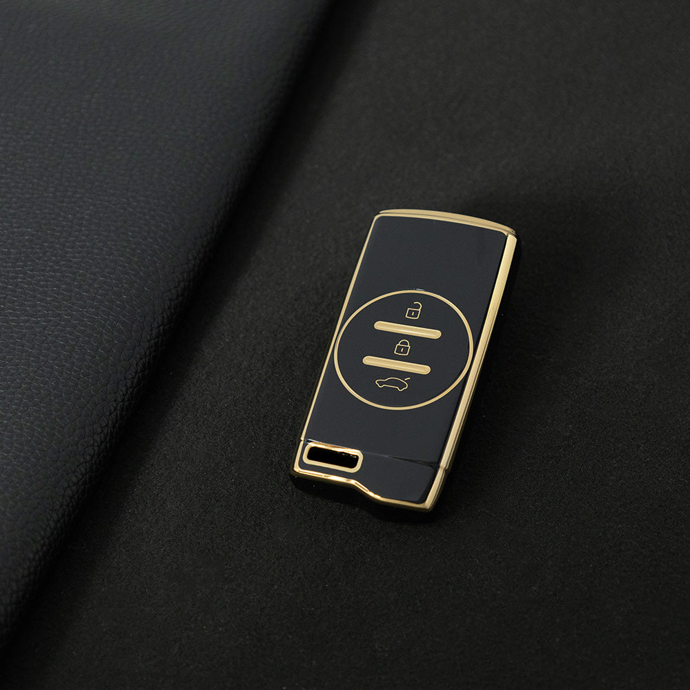 CRD1T1 Black-Gold Plating Car Key Cover TPU Car Key Case Cover for Chery Tiggo 7 Pro 8 Pro Exeed Tiggo 2 3x Arrizo 5 Pro Gx 5x EQ7 Keyless Protector Shell Accessories