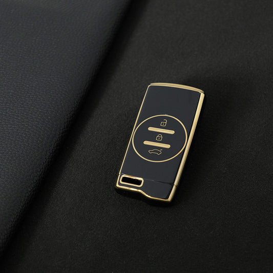 CRD1T1 Black-Gold Plating Car Key Cover TPU Car Key Case Cover for Chery Tiggo 7 Pro 8 Pro Exeed Tiggo 2 3x Arrizo 5 Pro Gx 5x EQ7 Keyless Protector Shell Accessories