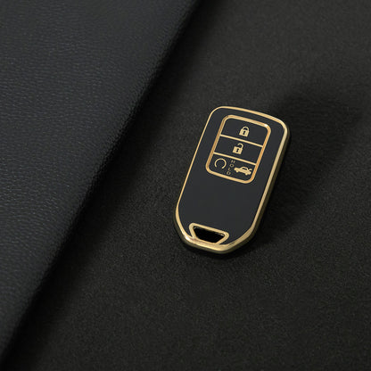 HOA5T1 Black-Gold Plating Car Key Cover 4-button High Quality Car Key Fob Cover TPU Holder Case for Honda Elysion Odyssey New Civic Accord CR-V XR-V Vezel