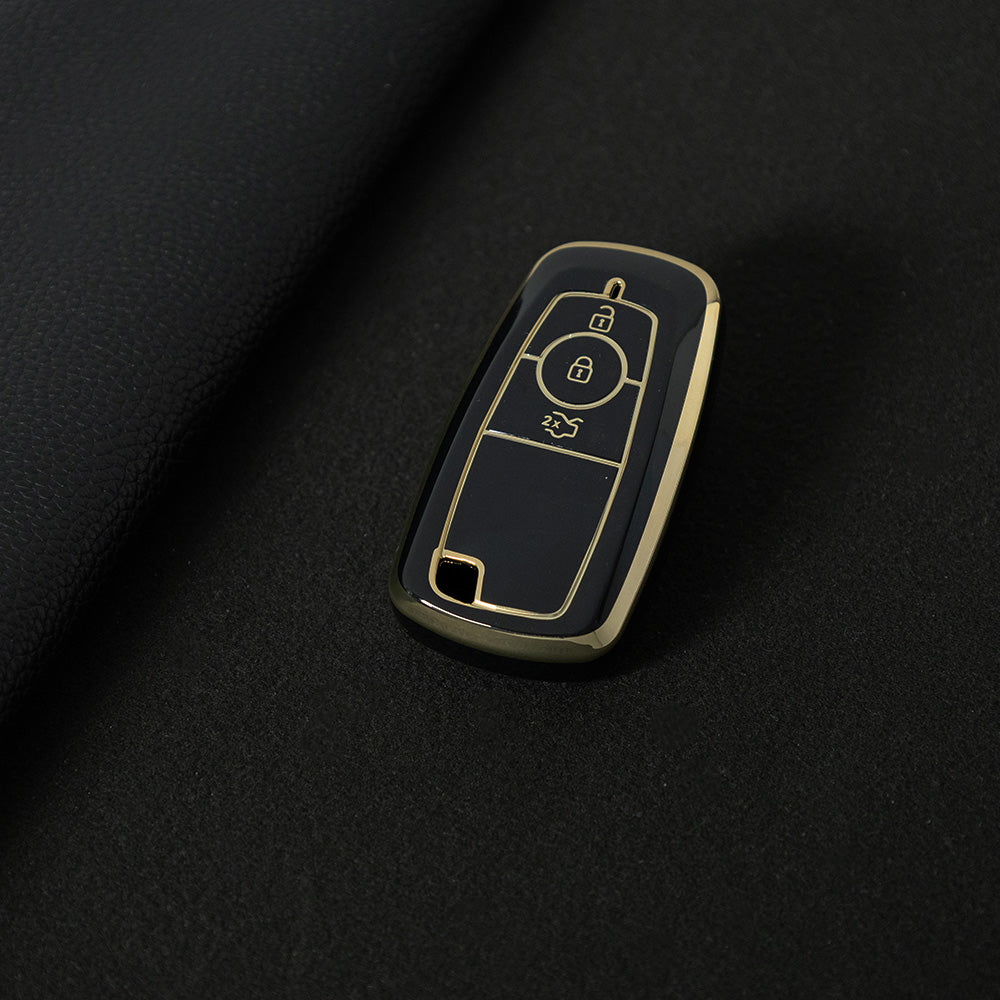 FOB1T1 Black-Gold Plating TPU Car Key Case Cover Holder for Ford Fusion Edge Mustang Explorer F150 F250 F350