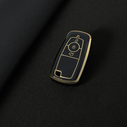 FOB1T1 Black-Gold Plating TPU Car Key Case Cover Holder for Ford Fusion Edge Mustang Explorer F150 F250 F350