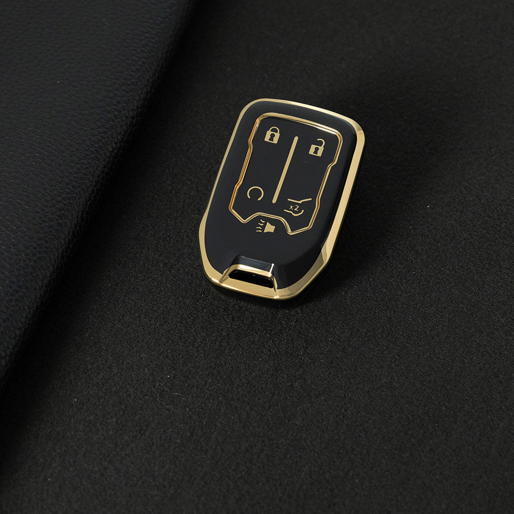 CEB3T1 Black-Gold Plating Remote Shell Fob Holder TPU Key Cover Case for Sierra Terrain Acadia Chevrolet Tahoe 2012-2016