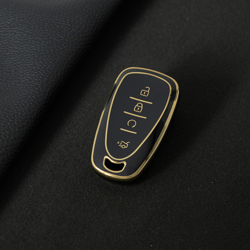 CEA4T1 Black-Gold Plating TPU Car Key Case Cover For CHEVROLET Cruze Spark Camaro Volt Bolt Trax Malibu Captiva Equinox Trax Tracker AVEO Lova