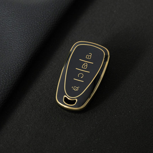 CEA4T1 Black-Gold Plating TPU Car Key Case Cover For CHEVROLET Cruze Spark Camaro Volt Bolt Trax Malibu Captiva Equinox Trax Tracker AVEO Lova