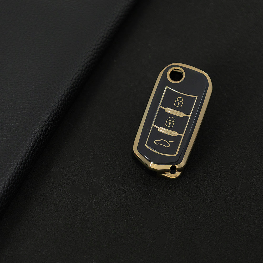 TRD1T1 Black-Gold Plating Car Key Cover New Soft TPU Car Remote Key Case Cover Holder for GAC Trumpchi GS GA3 GA5 GA6 GS4 GS8 Keyless Protector Shell Auto Accessories