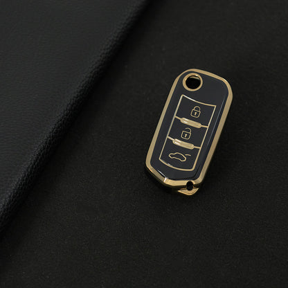 TRD1T1 Black-Gold Plating Car Key Cover New Soft TPU Car Remote Key Case Cover Holder for GAC Trumpchi GS GA3 GA5 GA6 GS4 GS8 Keyless Protector Shell Auto Accessories