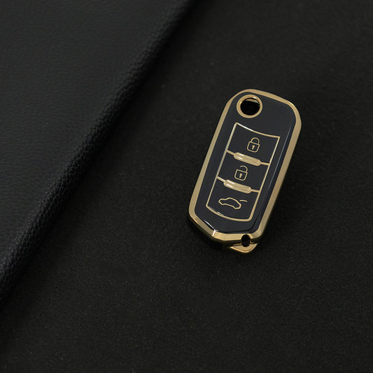 TRD1T1 Black-Gold Plating Car Key Cover New Soft TPU Car Remote Key Case Cover Holder for GAC Trumpchi GS GA3 GA5 GA6 GS4 GS8 Keyless Protector Shell Auto Accessories