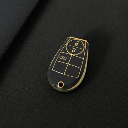 JEC1T1 Black-Gold Plating TPU Car Key Case Cover Fob for Dodge Challenger Charger Magnum Journey Ram Jeep Commander Grand Cherokee Chrysler 300