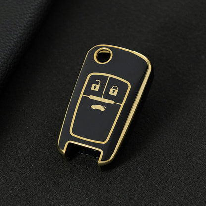 CED1T1 Black-Gold Plating 3 Button Soft TPU Car Key Case For Buick/Opel For Chevrolet Cruze Epica Lova Camaro Impala Aveo Malibu Sail Orlando