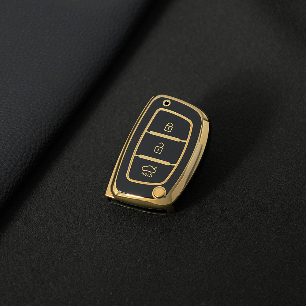 HYD2T1 Black-Gold Plating Car Key Cover Suitable for Modern Car Keycases, Langdong Ix35 Anti Drop protection Sonata Eight Shell Buckle keychain