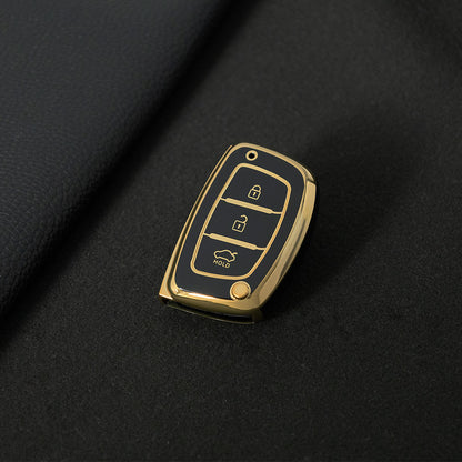 HYD2T1 Black-Gold Plating Car Key Cover Suitable for Modern Car Keycases, Langdong Ix35 Anti Drop protection Sonata Eight Shell Buckle keychain