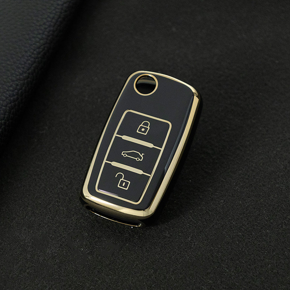 VOB1T1 Black-Gold Plating Car Key Cover For Volkswagen Sagitar PASSAT CC Polo Skoda Key Rings Keychain