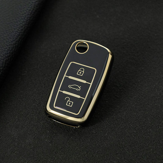 VOB1T1 Black-Gold Plating Car Key Cover For Volkswagen Sagitar PASSAT CC Polo Skoda Key Rings Keychain