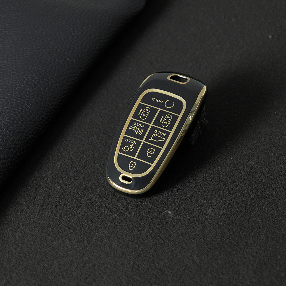 HYE5T1 Black-Gold Plating TPU Car Key Case Cover for Hyundai Tucson 2022 Santa Fe NEXO NX4 Atos Prime Solaris