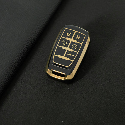 JEE5T1 Black-Gold Plating TPU Jeep Grand Cherokee Chrysler 300C for Fiat Freemont Dod Ram 1500 Journey-Fit Model Car Key Cover Case Car Key Accessories