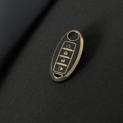 NIB7T1 Black-Gold Plating TPU Car Key Case Cover for Nissan Qashqai X-Trail T32 T31 Juke J10 J11 Kicks Tiida Pathfinder