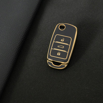 CHB1T1 Black-Gold Plating Car Key Cover For Premium Soft TPU Car Key Case Cover  CHANGAN Benben E-Star CS15 CS35 CS55 EADO LUMIN Key Rings Keychain Bag